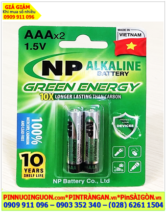 Pin NP LR03EG(2B) Green Energy, Pin đũa AAA 1.5v alkaline LR03EG(2B) Green Energy chính hãng (Loại vỉ 2 viên)